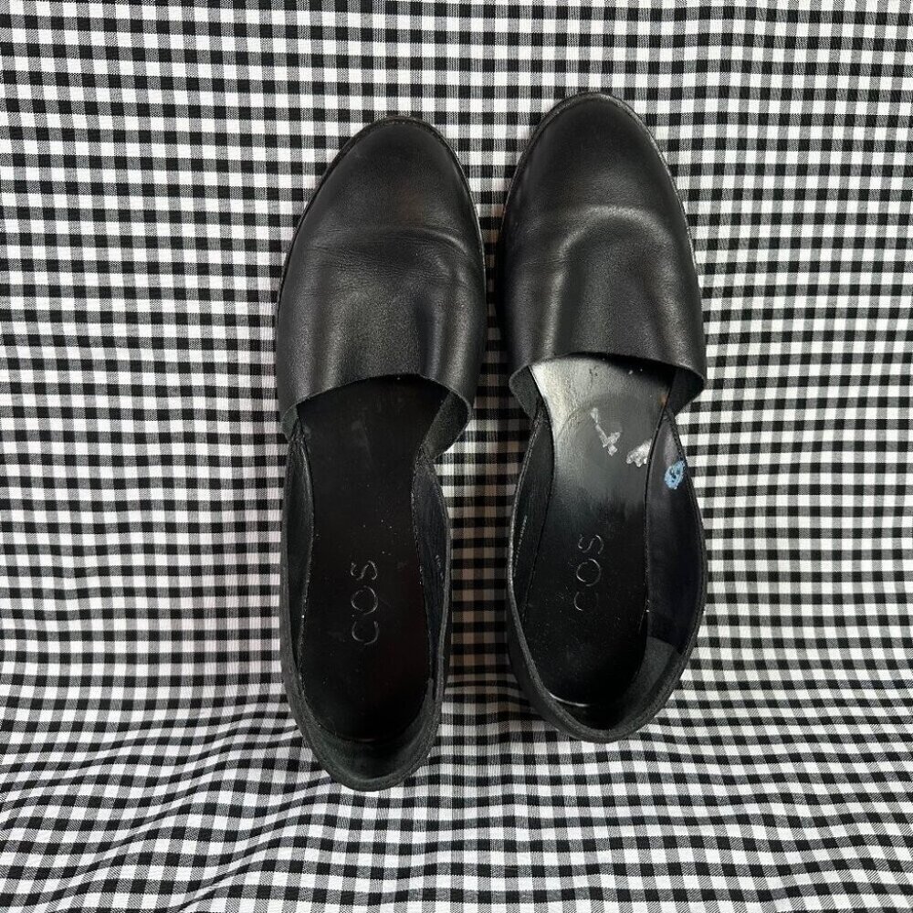 Cos Ballerinaskor Ballet Flats Open Black Leather Minimalist EU 38 / US 8